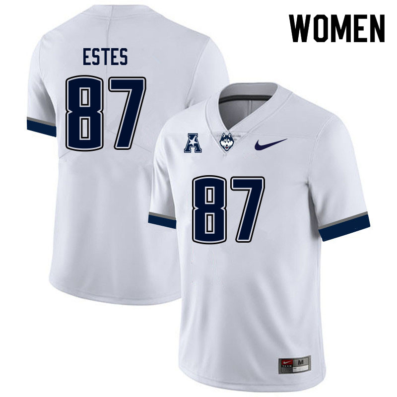 Women #87 Bo Estes Uconn Huskies College Football Jerseys Sale-White - Click Image to Close